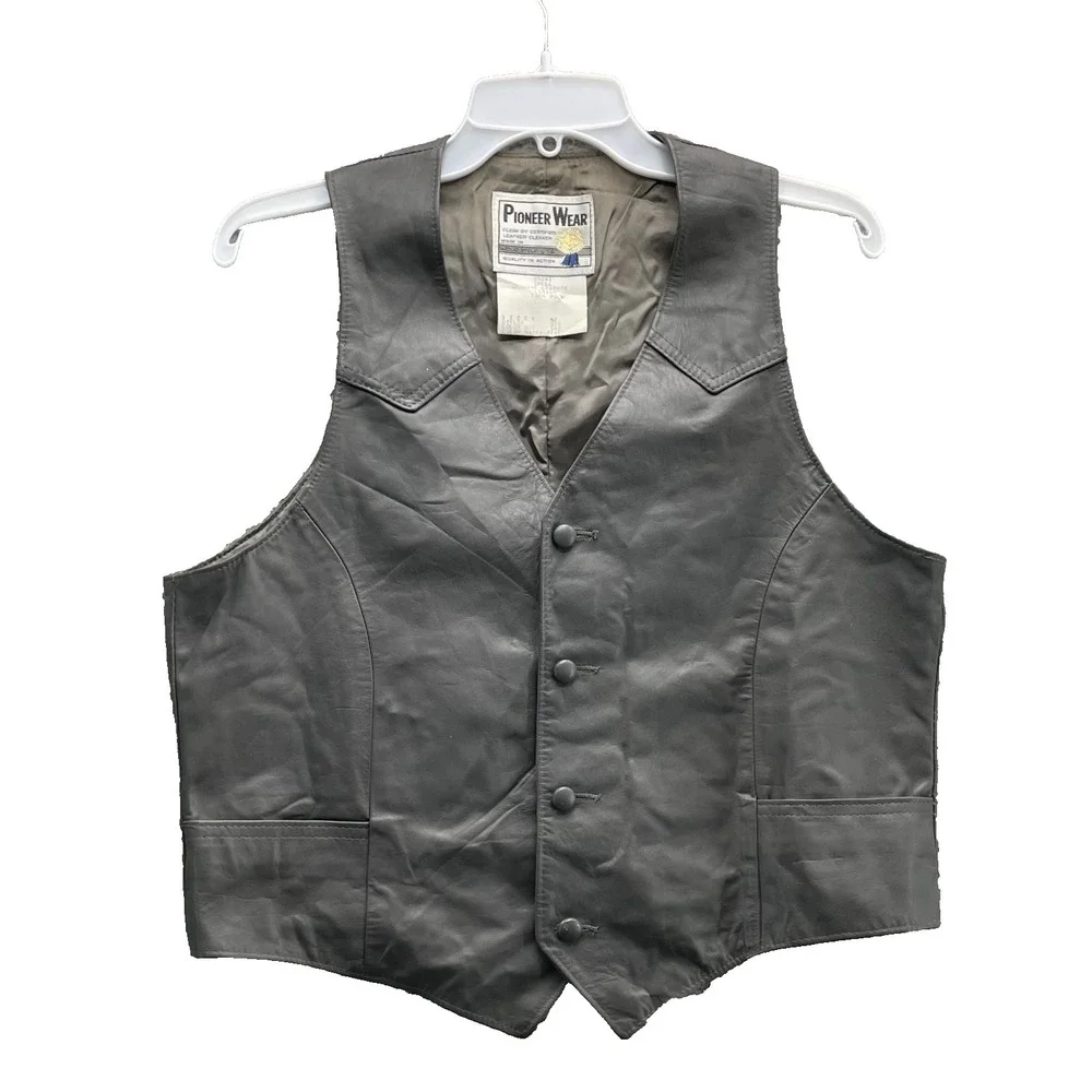 VTG Pioneer Wear Leather Vest Men 42 Motorcycle Biker Western Cowboy Riding 90's
